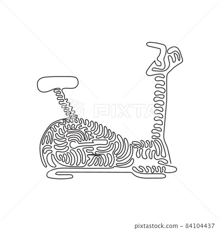 Single one line drawing bicycle exercise machine. Stationary exercise bike gym. Static bike for workout. Swirl curl style concept. Modern continuous line draw design graphic vector illustration 84104437