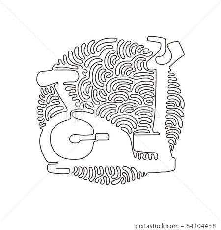 Single one line drawing bicycle exercise machine. Stationary exercise bike gym. Static bike for workout. Swirl curl circle background style. Continuous line draw design graphic vector illustration 84104438