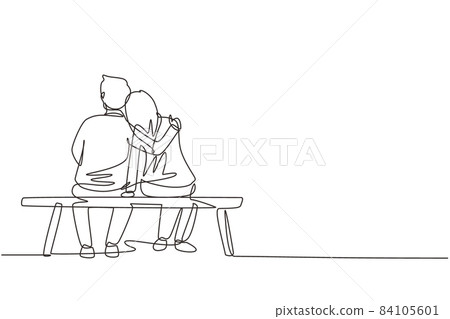 Single one line drawing cute couple in romantic pose. Happy man