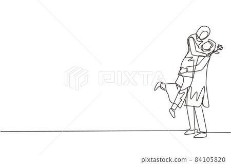 Single one line drawing Arab man making... - Stock Illustration ...