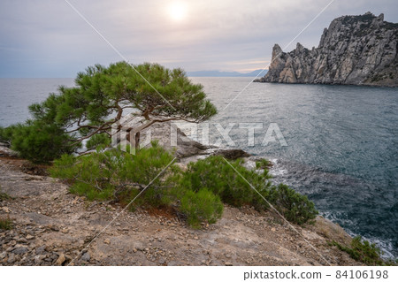 Crimea, Novy Svet, mountain Karaul-Oba at sunset 84106198