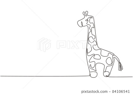 Single continuous line drawing cute giraffe plush doll. Giraffe plush stuffed puppet. Stuffed giraffe toy. Yellow giraffe toys for children. Dynamic one line draw graphic design vector illustration Single continuous line drawing cute giraffe plush doll. Giraffe plush stuffed puppet. Stuffed giraffe toy. Yellow giraffe toys for children. Dynamic one line draw graphic design vector illustration 84106541