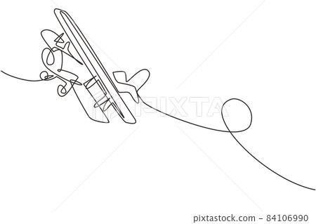 Continuous one line drawing vintage airplanes models. Retro motor aircraft with propeller icon. Monoplane and biplane planes. Air transportation. Single line draw design vector graphic illustration Continuous one line drawing vintage airplanes models. Retro motor aircraft with propeller icon. Monoplane and biplane planes. Air transportation. Single line draw design vector graphic illustration 84106990