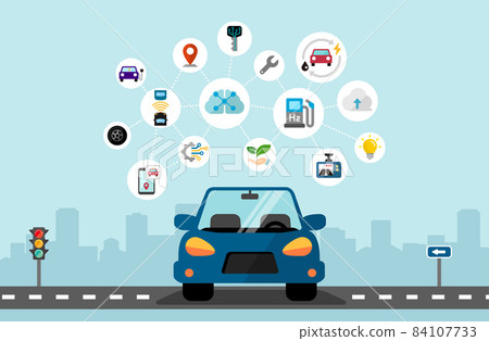 智能汽車汽車技術矢量橫幅插圖 智能汽車汽車技術矢量橫幅插圖 84107733