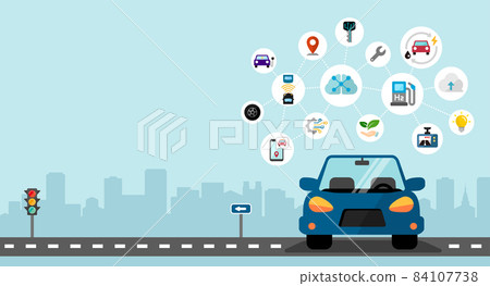 智能汽車汽車技術矢量橫幅插圖(字符空間) 智能汽車汽車技術矢量橫幅插圖(字符空間) 84107738