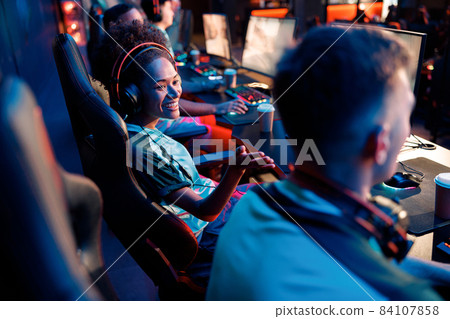 Young gamers participate in online tournament in game club Young gamers participate in online tournament in game club 84107858