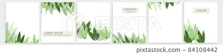 Set of vector cover notebook design. Abstract floral template design with green leaves on white background for notebook paper, copybook brochures, book, magazine. Planner and diary cover for print Set of vector cover notebook design. Abstract floral template design with green leaves on white background for notebook paper, copybook brochures, book, magazine. Planner and diary cover for print 84108442