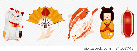 Japanese Fortune Symbols Transparent Set 84108743