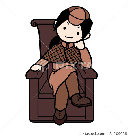 Young detective sitting on a chair and wearing a cheek cane (female 1) 84109638