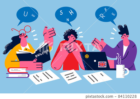 Happy diverse people study together using laptop Happy diverse people study together using laptop 84110228