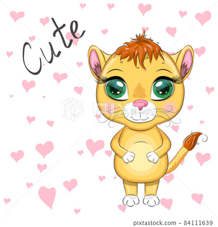 Cartoon lioness with expressive eyes. Wild animals, character, childish cute style 84111639