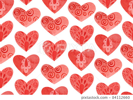 Seamless pattern with red hearts. Drawing in folklore style. 84112660
