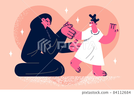 Caring muslim mother play with small daughter  84112684