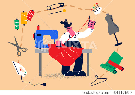 Man tailor work in own fashion atelier - Stock Illustration [84112699 ...