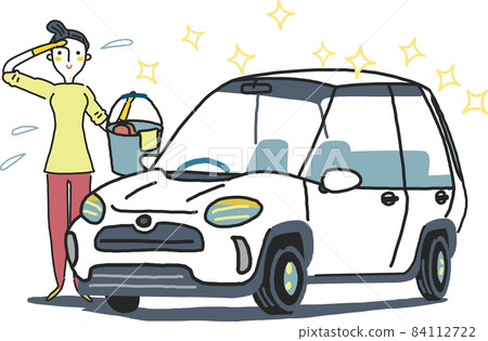 一個女人洗車享受成就感插畫素材 一個女人洗車享受成就感插畫素材 84112722