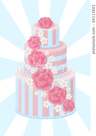 Three-Tier Wedding Cake Decorated with Glaze Roses 84113601