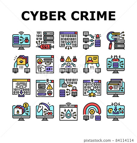 Cyber Crime Internet Business Icons Set Vector 84114114