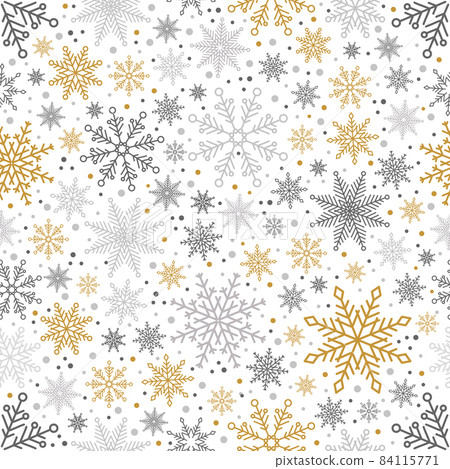 Simple Christmas seamless pattern. Snowflakes with different ornaments. On white background 84115771
