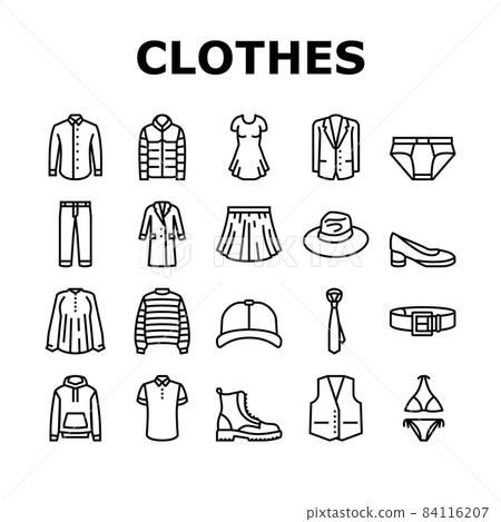 Clothes And Wearing Accessories Icons Set Vector - Stock Illustration ...