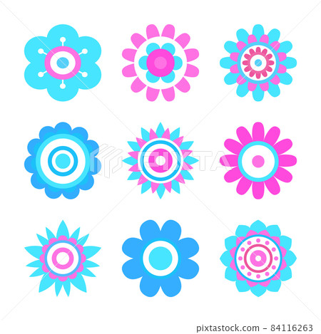Geometric Shape Flowers Made of Simple Circles Geometric Shape Flowers Made of Simple Circles 84116263