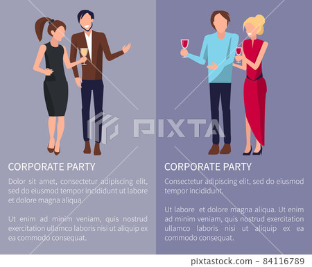 Corporate Party Set of Posters Vector Illustration - Stock Illustration ...