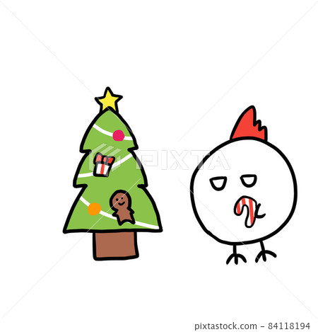 Christmas tree and chicken are decorated Christmas tree and chicken are decorated 84118194
