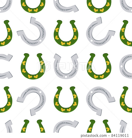 Illustration on theme Irish holiday St Patrick day, seamless horseshoes 84119011