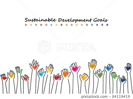 CMYK simple line drawing frame of heart and hand of SDGs image 84119419