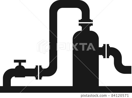 Pipe with cylinder and valve badge. Vector image. 84120571