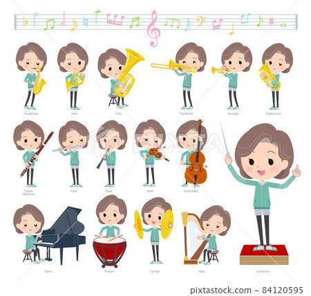 Blue-green jersey middle-aged female set on classical music performance 84120595