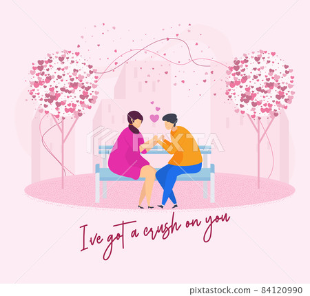 Heterosexual couple in love. Guy and a girl on date in the spring city park. 84120990