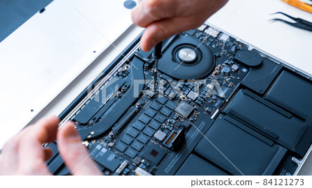 Maintenance pc. Maintenance repair engineer support. Computer technician service with laptop on hardware background. Electronic technology development concept. Maintenance pc. Maintenance repair engineer support. Computer technician service with laptop on hardware background. Electronic technology development concept. 84121273