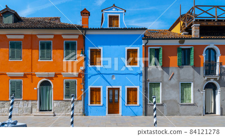 Burano island. Paint building house in travel Europe Venezia city. Venice Italy color street. Famous travel destination. Summer landscape. 84121278