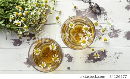 chamomile tea cups top view 3. High quality beautiful photo concept 84126377