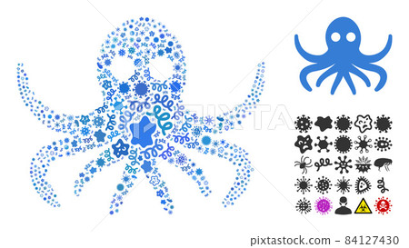 Collage Octopus Icon of Flu Microbes Collage Octopus Icon of Flu Microbes 84127430