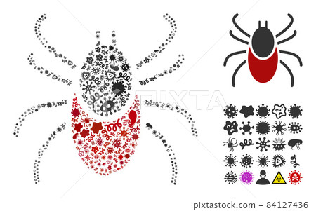Collage Mite Tick Icon of Infection Microbes 84127436