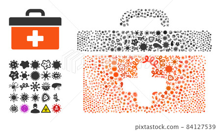 Collage First Aid Toolbox Icon of Flu Pathogens 84127539