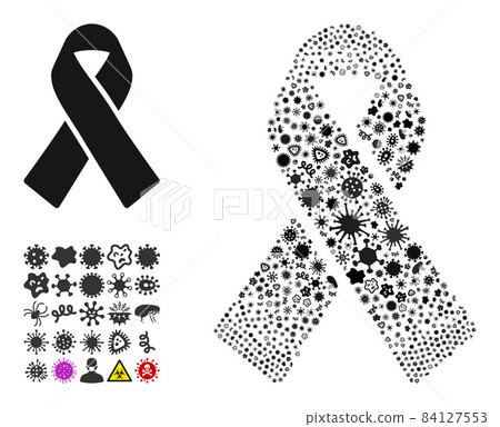 Composition Mourning Ribbon Icon of Infectious Microbes 84127553