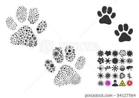 Collage Paw Footprints Icon of Infectious Microbes Collage Paw Footprints Icon of Infectious Microbes 84127564