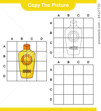 Copy the picture, copy the picture of Sunscreen using grid lines. Educational children game, printable worksheet, vector illustration 84127720