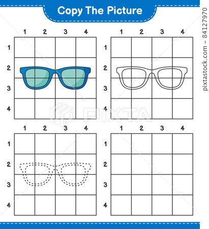 Copy the picture, copy the picture of Sunglasses using grid lines. Educational children game, printable worksheet, vector illustration 84127970