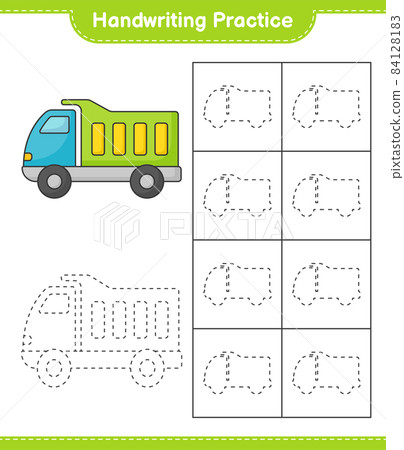 Handwriting practice. Tracing lines of Lorry. Educational children game, printable worksheet, vector illustration 84128183