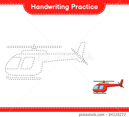 Handwriting practice. Tracing lines of Helicopter. Educational children game, printable worksheet, vector illustration 84128272