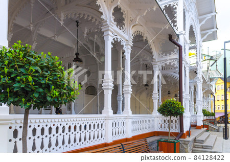 The Market Colonnade Trzni kolonada wooden colonnade with hot springs in Karlovy Vary The Market Colonnade Trzni kolonada wooden colonnade with hot springs in Karlovy Vary 84128422
