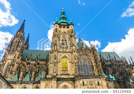 Golden Gate South Tower with clock - exterior of St. Vitus Cathedral 84128488