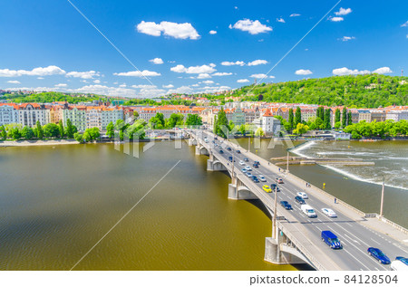 Aerial panoramic view of Prague city, historical center with Smichov district Aerial panoramic view of Prague city, historical center with Smichov district 84128504