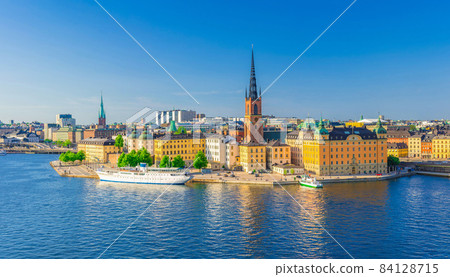 Panoramic view of Riddarholmen island district with Riddarholm Church spires 84128715