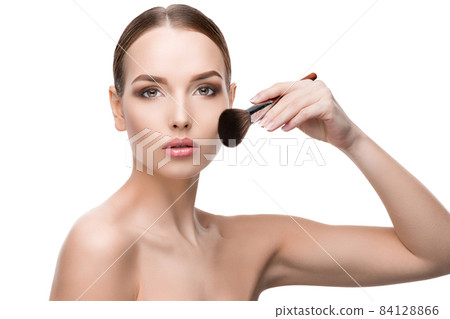 Beautiful Young Woman with Clean Fresh Skin isolated on white background 84128866