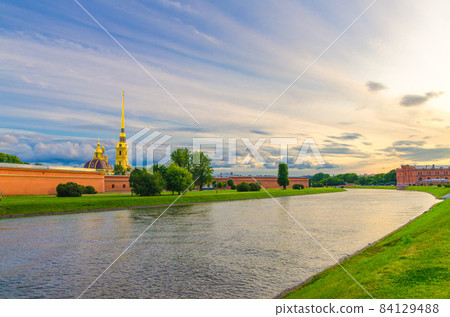 The Peter and Paul Fortress, Saints Peter and Paul Cathedral Orthodox church gold spire The Peter and Paul Fortress, Saints Peter and Paul Cathedral Orthodox church gold spire 84129488