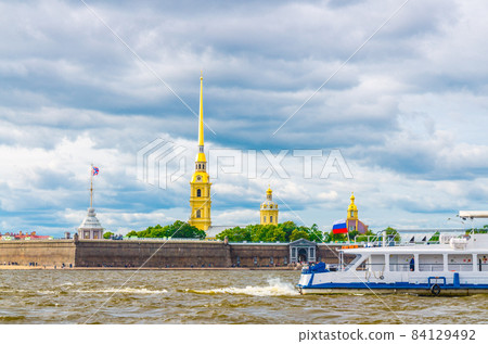 The Peter and Paul Fortress citadel, Saints Peter and Paul Cathedral with gold spire The Peter and Paul Fortress citadel, Saints Peter and Paul Cathedral with gold spire 84129492